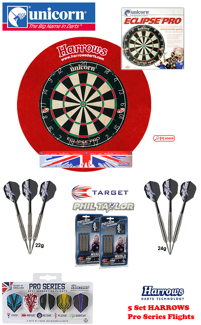 SET Eclipse Pro + H.Surround red + Taylor Darts + Abwurflinie + 5er Set Flights