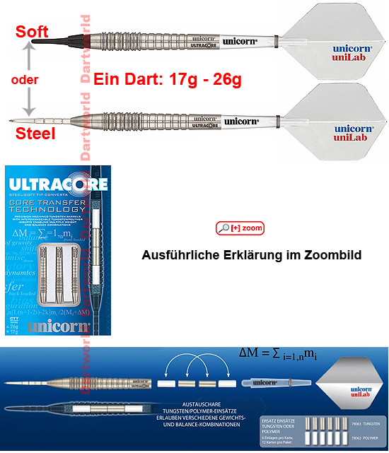 UNICORN Ultracore One Soft/Steel Darts (17g - 26g)