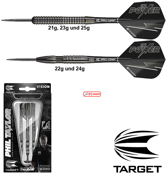 Target Dart Set Phil Taylor Power 8Zero 80% Darts Dartpfeile Zub.Steeldarts 21g 