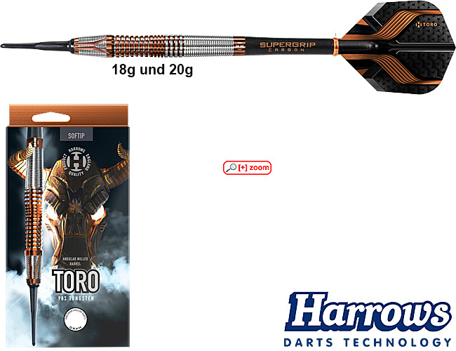 thumbnail image 2 of Dart Set With Flights Harrows Toro 90% Tungsten Soft Tip Darts 2 of 11