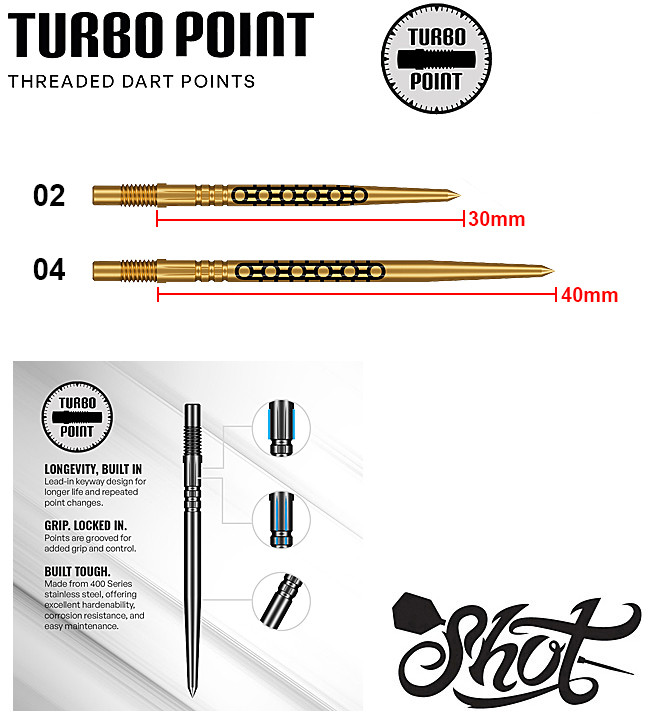 SHOT TURBO Goth Gold Steel Tip Dart Points