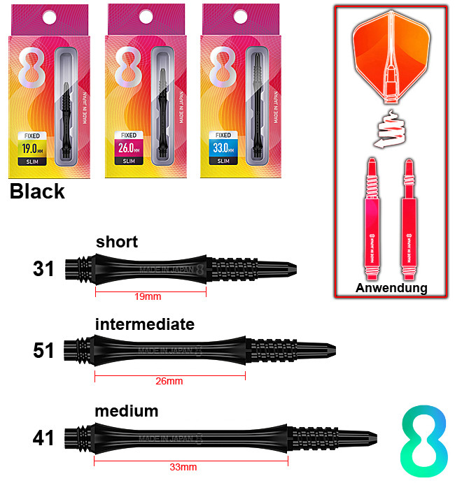 Target 8 Flight Shafts Slim Black