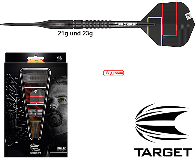 Target Darts - Jeu De Fléchettes Gabriel Clemens 22g - Pointes Acier, Corps Laiton - Kit Complet Avec Tiges, Ailettes, Portefeuille - Couleurs Allemagne