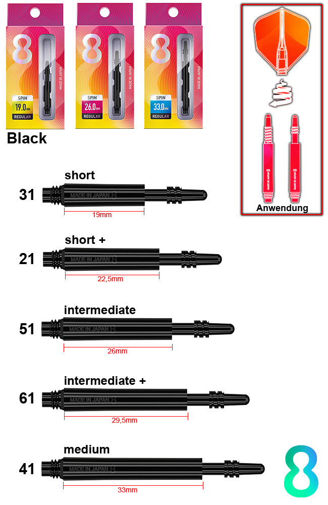 TARGET 8 FLIGHT Shafts Spin Reg Black