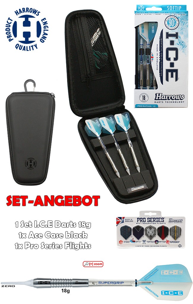 HARROWS SET I.C.E. 18g Dart + Ace Case + Pro Series Flights