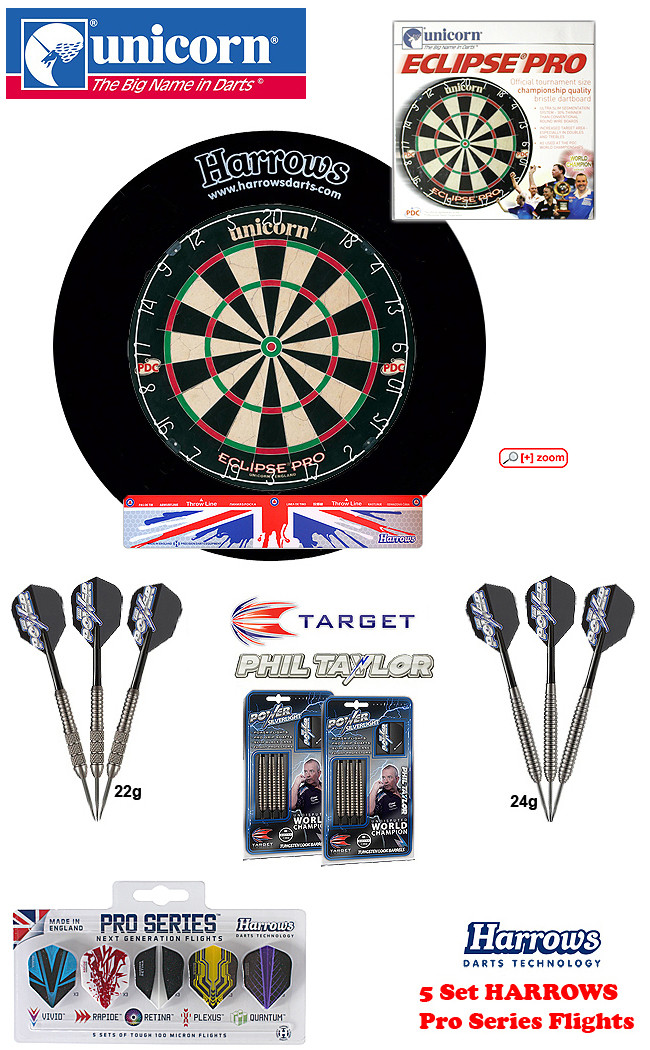 SET Eclipse Pro + H.Surround black + Taylor Darts + Abwurflinie + 5er Set Flights