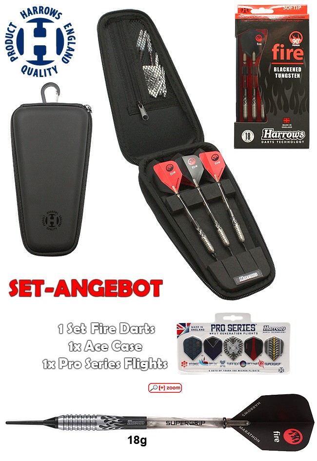HARROWS SET - Fire 18g Dart + Ace Case + Pro Series Flights