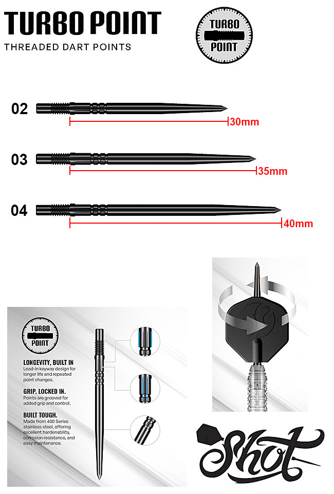 SHOT TURBO Black Steel Tip Dart Points