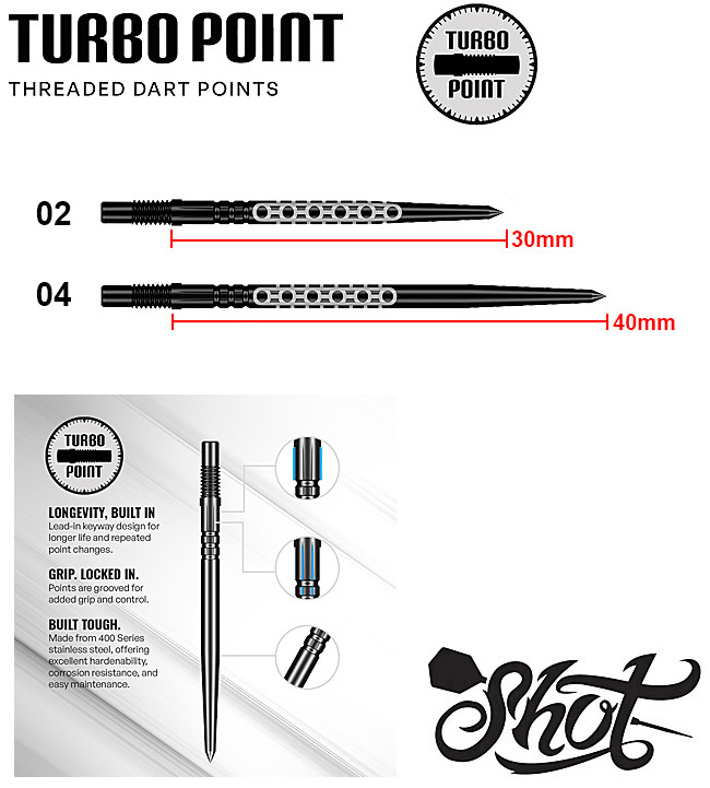 SHOT TURBO Goth Black Steel Tip Dart Points