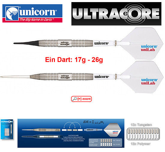 UNICORN Ultracore Two Soft/Steel Darts (17g - 26g)