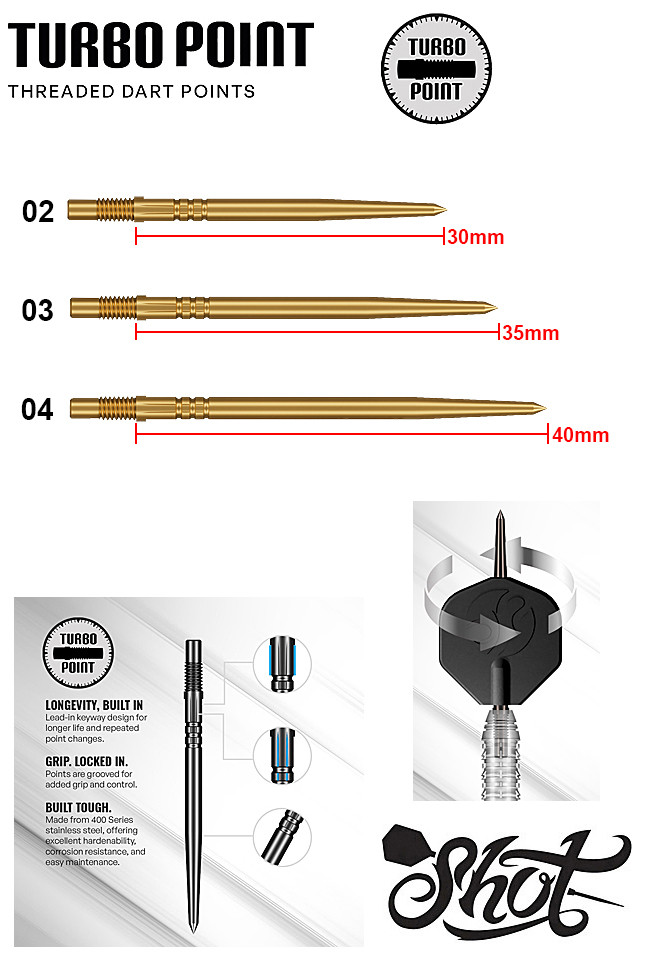 SHOT TURBO Gold Steel Tip Dart Points