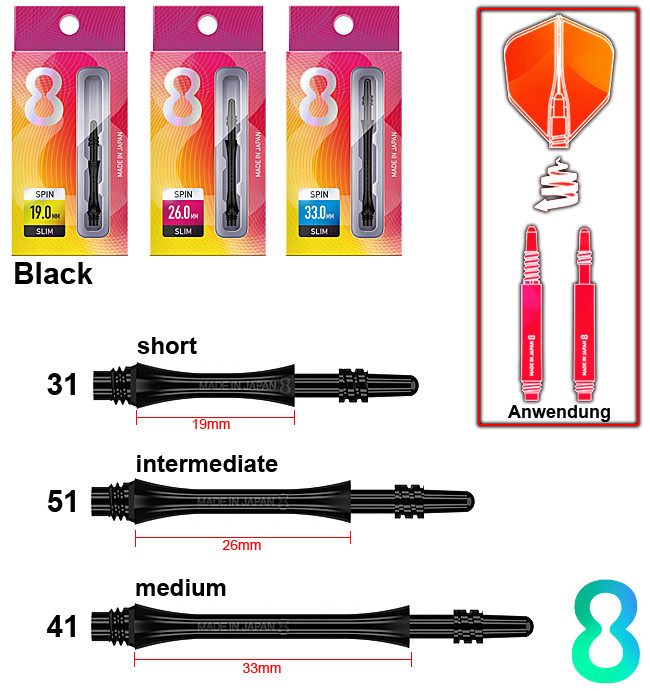 Target 8 Flight Shafts Spin Slim Black