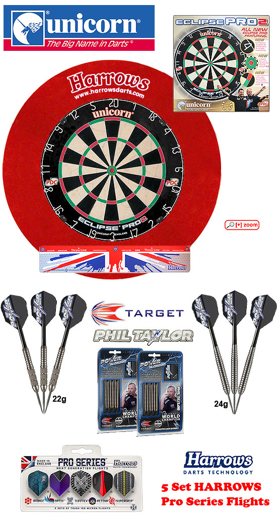 SET Eclipse Pro 2 + H. Surround red + Taylor Darts + Abwurflinie + 5er Set Flights