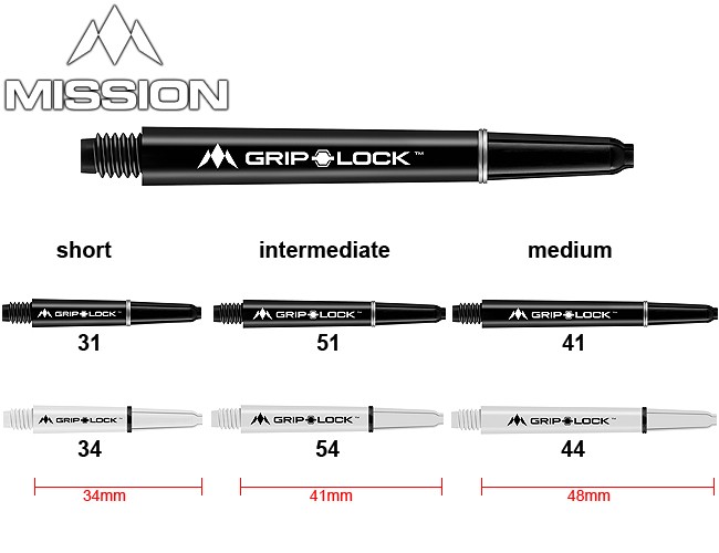 Tiges De Fléchettes Mission GripLock – Nylon Résistant + Anneaux En Aluminium Usiné – Tailles M, Tweenie, Court