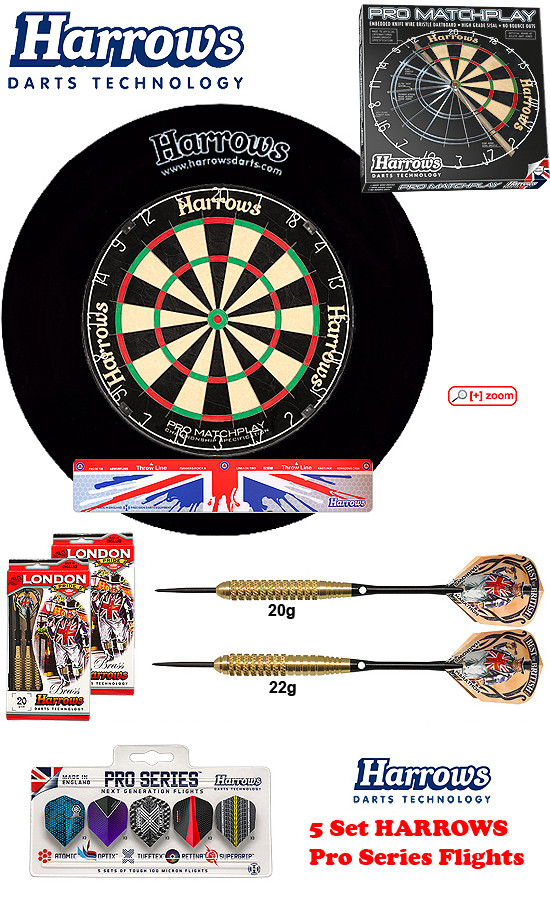 SET Pro Matchplay + H. Surround black + 2 Set London Pride Darts + Abwurflinie + 5er Set Flights