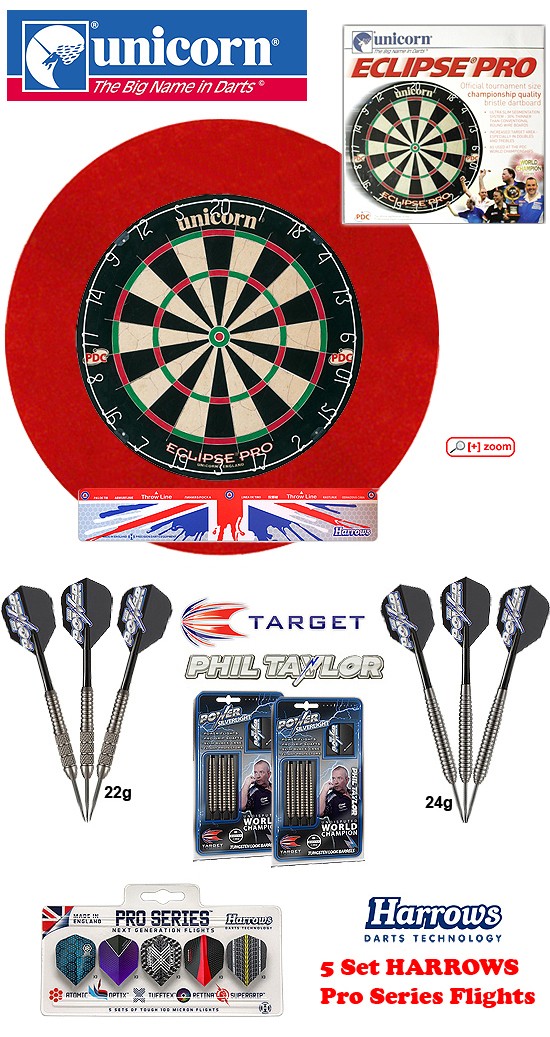 SET Eclipse Pro + H. Surround red + Taylor Darts + Abwurflinie + 5er Set Flights