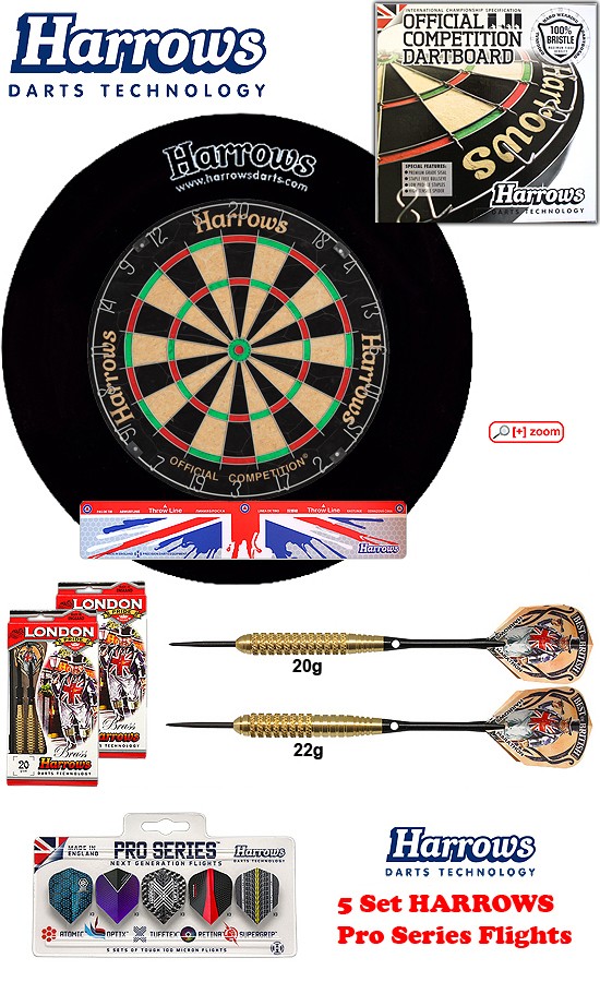 SET Ocbb Board + H. Surround black + 2 Set London Pride Darts + Abwurflinie + 5er Set Flights