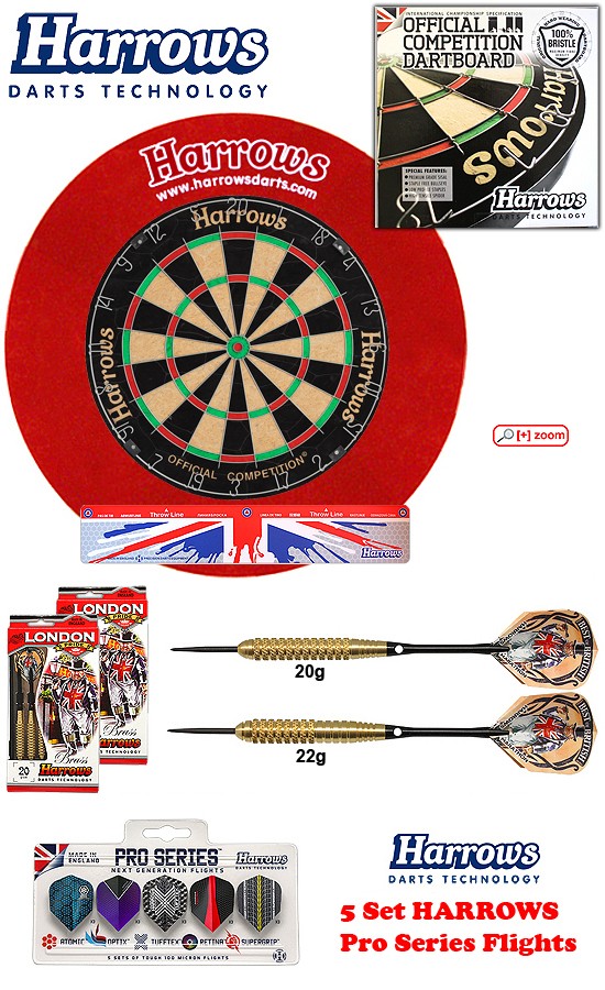 SET Ocbb Board + H. Surround red + 2 Set London Pride Darts + Abwurflinie + 5er Set Flights